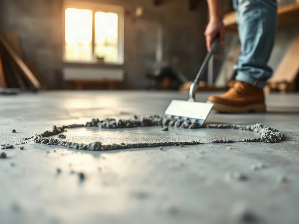 Profesjonalne nakładanie warstwy szczepnej na betonowe podłoże przy użyciu pacy zębatej.