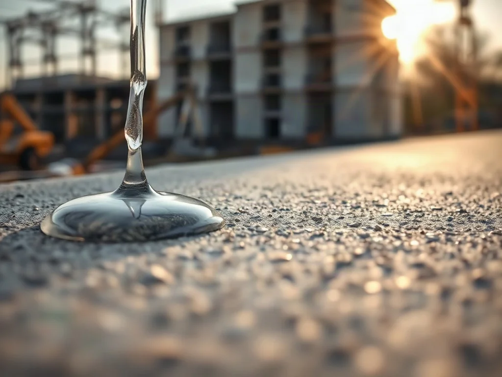 Zbliżenie na betonową powierzchnię podczas aplikacji impregnatu, który nadaje jej połysk i podkreśla porowatą strukturę.