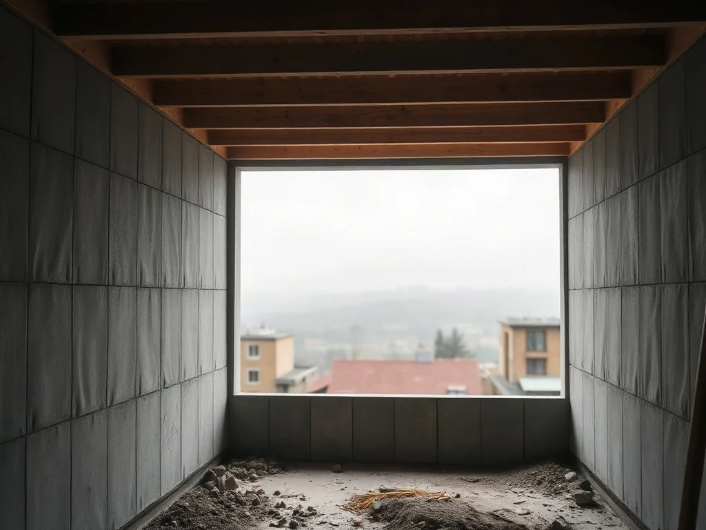 Montaż płyt termoizolacyjnych na ścianach fundamentowych budynku w trakcie budowy.